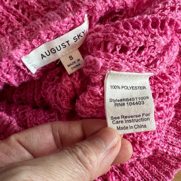 August Sky Anthro Womens Open Stitch Crewneck Sweater Small in Pink NWOT - Picture 6 of 9